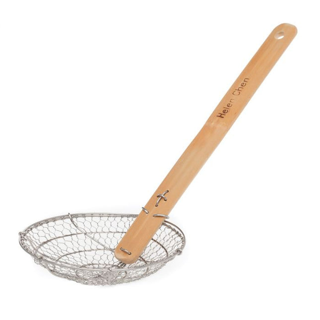 SS Spider Strainer Bamboo Handle 5 in