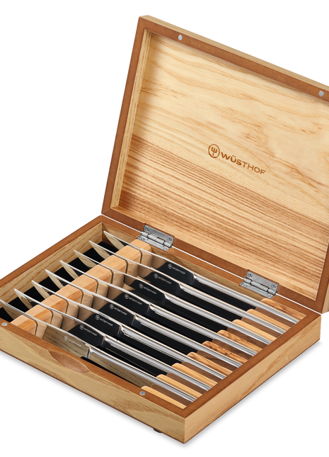 Stainless Steel Steak Set 8 Pc in Olivewood Chest