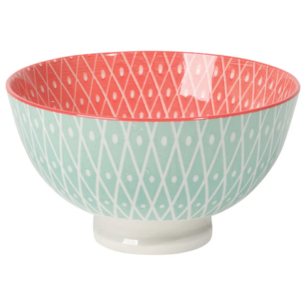 Now Designs Stamped Bowl Small 4in Blue Geo / Pink