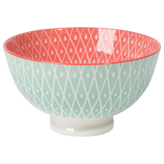 Now Designs Stamped Bowl Small 4in Blue Geo / Pink