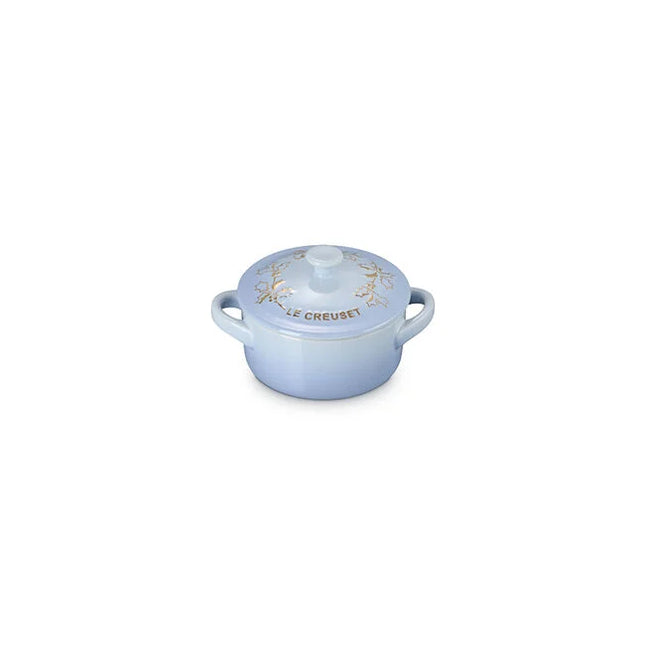 Round Mini Cocotte Holly Gold Relief 8 Oz Coastal Blue