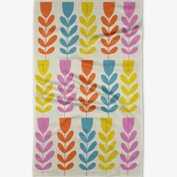 Geometry Tea Towel Folk Art Tulips
