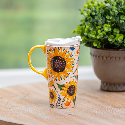 Ceramic Perfect Cup Folk Sunflower 17oz