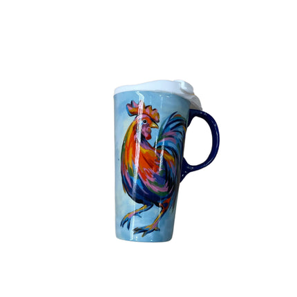 Ceramic Travel Cup w/Box 17 oz Colorful Rooster