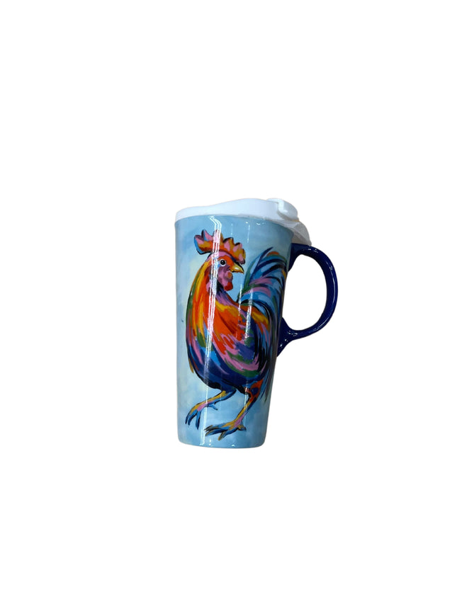 Ceramic Travel Cup w/Box 17 oz Colorful Rooster