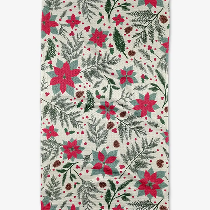 Woodland PoinsettIA Tea Towel