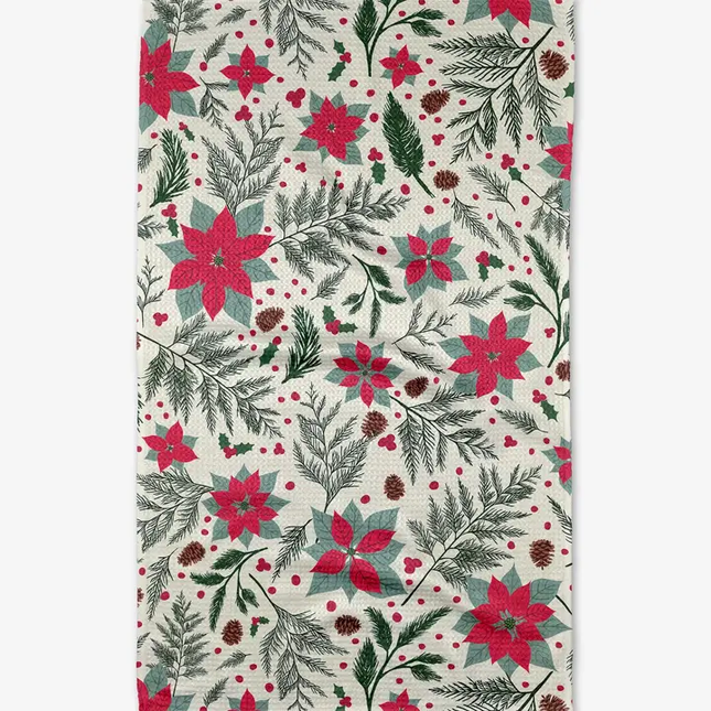 Woodland PoinsettIA Tea Towel