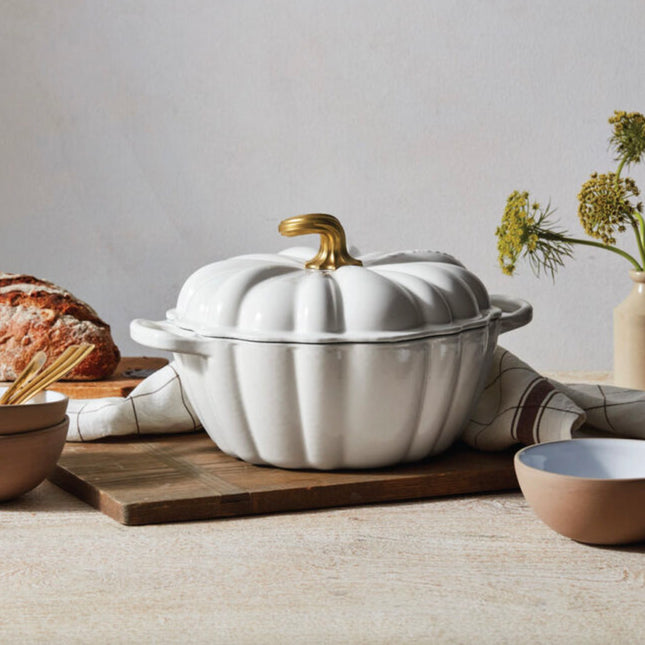 4 Qt Cast Iron Pumpkin Cocotte White