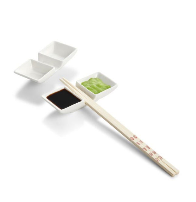2 Section Sauce Dish w/ Chopstick Rest