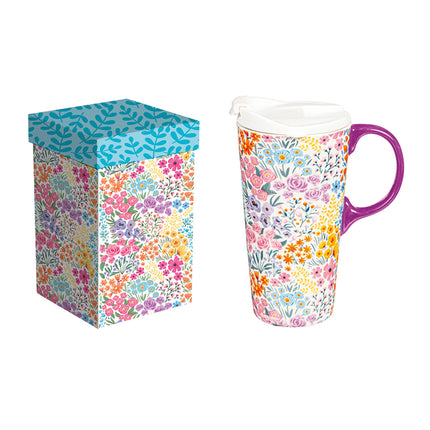 Ceramic Perfect Travel Cup Multicolor Wildflowers 17oz