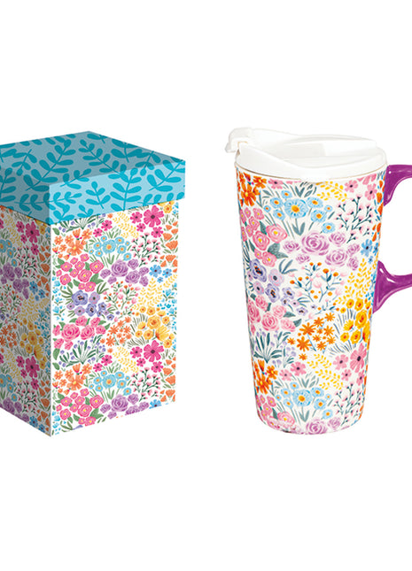 Ceramic Perfect Travel Cup Multicolor Wildflowers 17oz