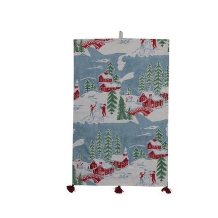Christmas Market Striped Woven Cotton Tea Towel w/ Ruffle