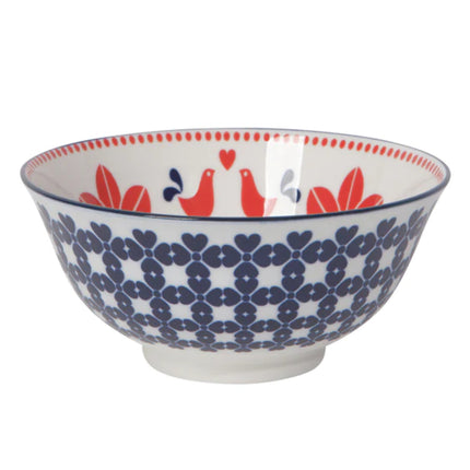 Now Designs Stamped Bowl Medium 6in Red Navy Bird