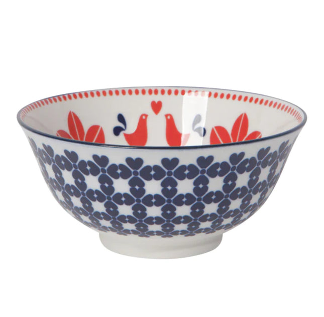 Now Designs Stamped Bowl Medium 6in Red Navy Bird