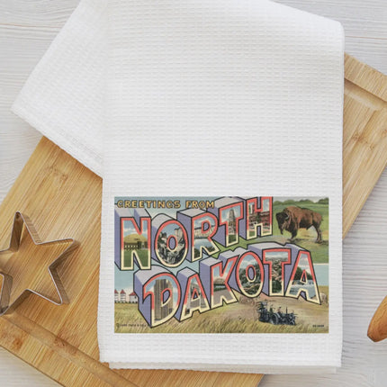 North Dakota Postcard Waffle Towel