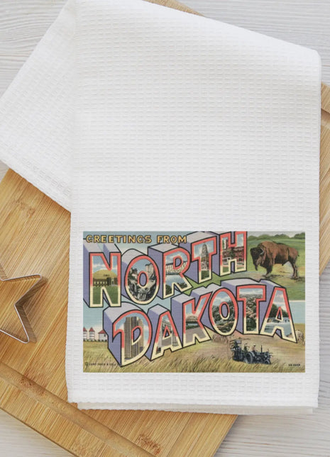 North Dakota Postcard Waffle Towel