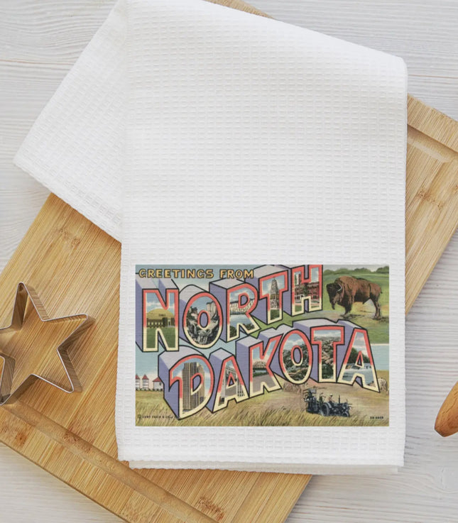 North Dakota Postcard Waffle Towel
