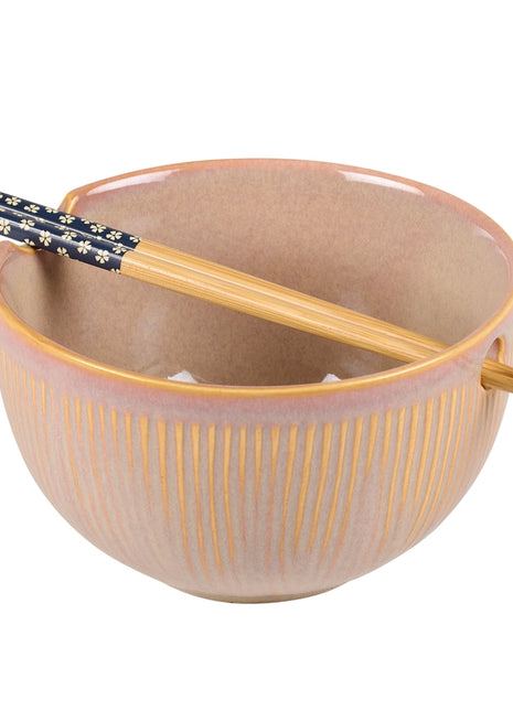Ribbed Pink Ramen Bowl Set