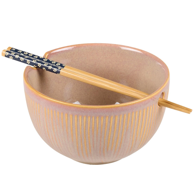 Ribbed Pink Ramen Bowl Set