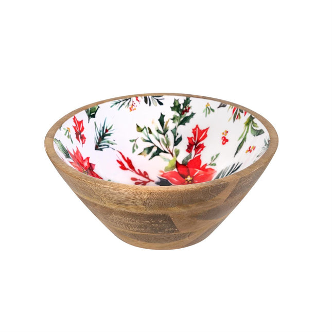 VivaStyle Poinsettia Bliss Bowl Wood Bowl Set Medium