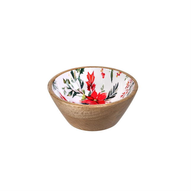 VivaStyle Poinsettia Bliss Bowl Wood Bowl Set Small