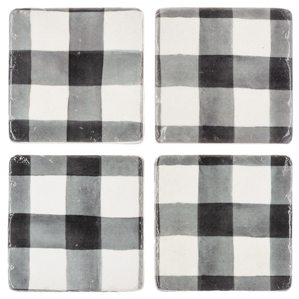 Seasonal Coaster 4 / Set Black & White Gingham IA