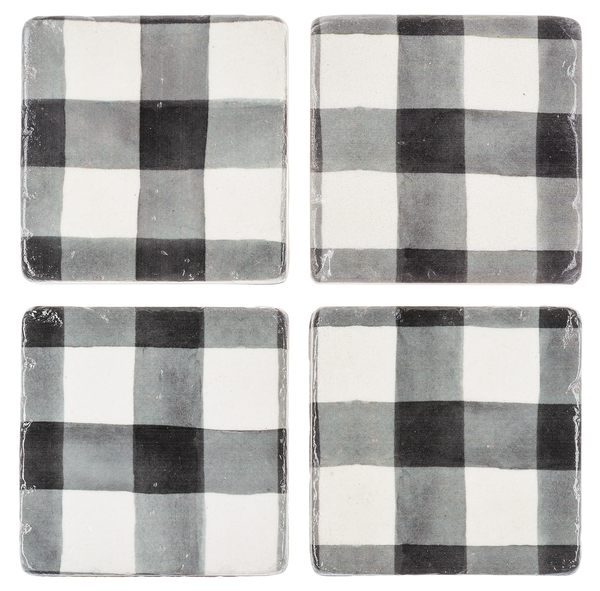 Seasonal Coaster 4 / Set Black & White Gingham IA