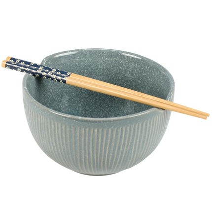 Ribbed Blue Ramen Bowl Set
