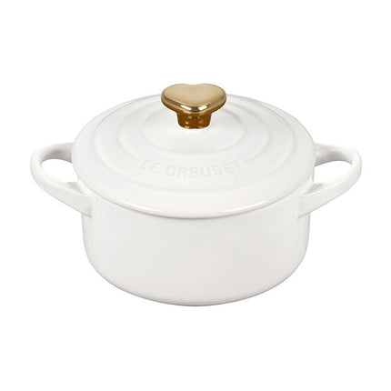 Mini Round Cocotte White w/ Gold Heart Knob 8oz