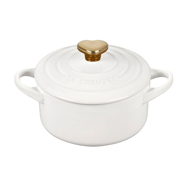 Mini Round Cocotte White w/ Gold Heart Knob 8oz