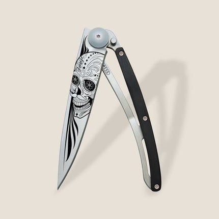 37G Knife Ebony Wood/Latino Skull