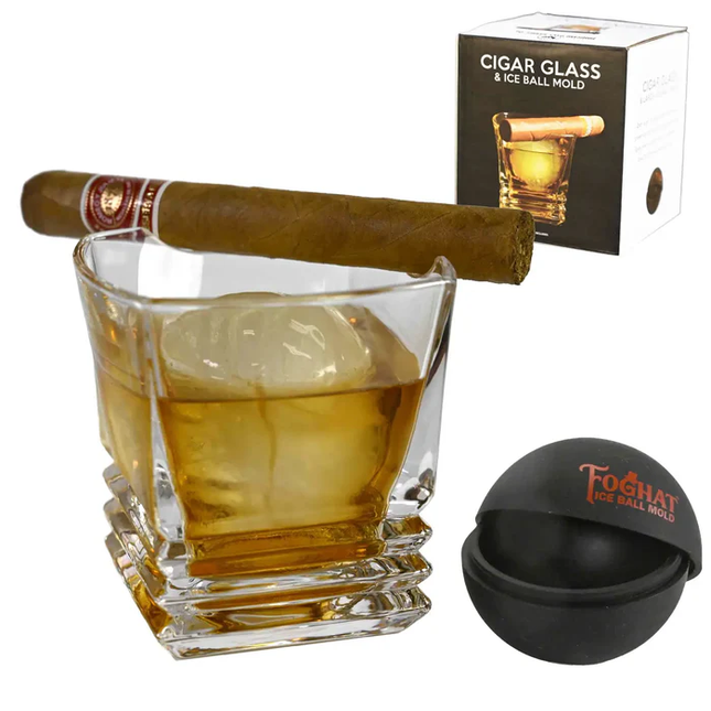 Cigar Glass Set With Ice Ball Mold