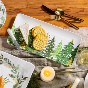 Rectangular Melamine Platter with Spreader Shades of Green