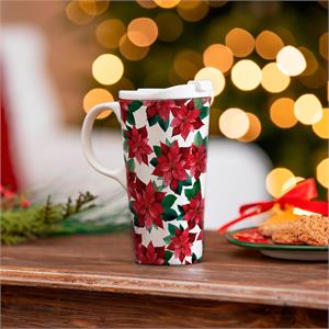 Ceramic Travel Cup Holiday Poinsettia