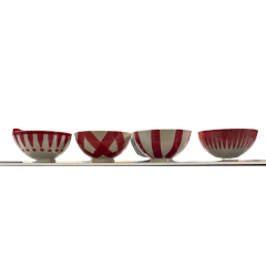 Red And White Patterned Stoneware Latte Bowl