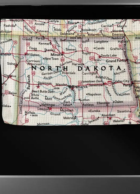 North Dakota Map Waffle Towel