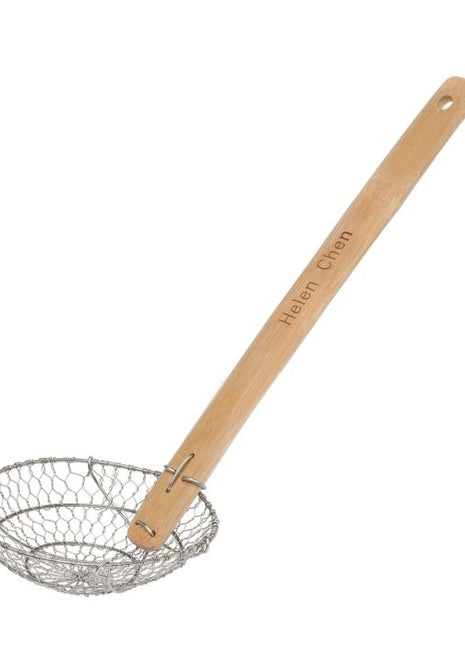 SS Spider Strainer Bamboo Handle 7 in