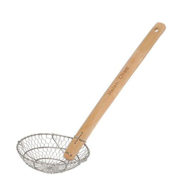 SS Spider Strainer Bamboo Handle 7 in